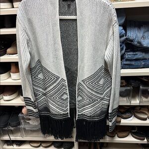 Banana Republic Black and cream Women's Sweater fringe Cardigan